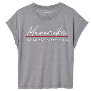 WOMEN'S WASHED MAVERICKS (CURSIVE) NEBRASKA OMAHA T-SHIRT